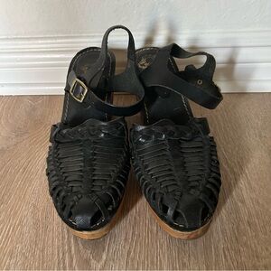 Black Woven Leather heeled Sandals